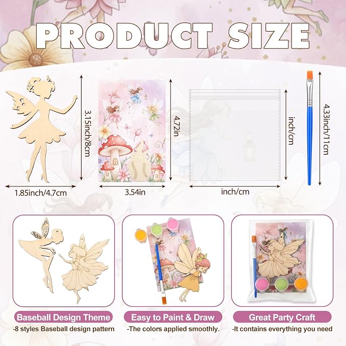 Saypacck 24 Pcs Fairy Birthday Party Favors Wooden Paint Craft Kits | Fairy Theme for Goodie Bags, Organza Bag Packaging, Kids Party Activity, Wooden Ornaments DIY