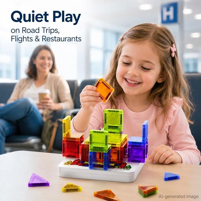 Mini Magnetic Tiles for Travel: Hours of Entertainment for Kid 3-5 | Portable to Serve for 2 Hours of Activities for Road Trips Long Flights - Magnetic Building Blocks for Toddlers