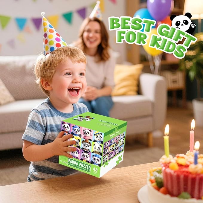 Jumbo Floor Puzzle for Kids,48 Piece Panda Jigsaw Puzzle Ages 3-8 | Panda Theme Animal Puzzle,Extra-thick Cardboard,Preschool Learning Toy,35x24 in Completed,Birthday Gift for Boys and Girls