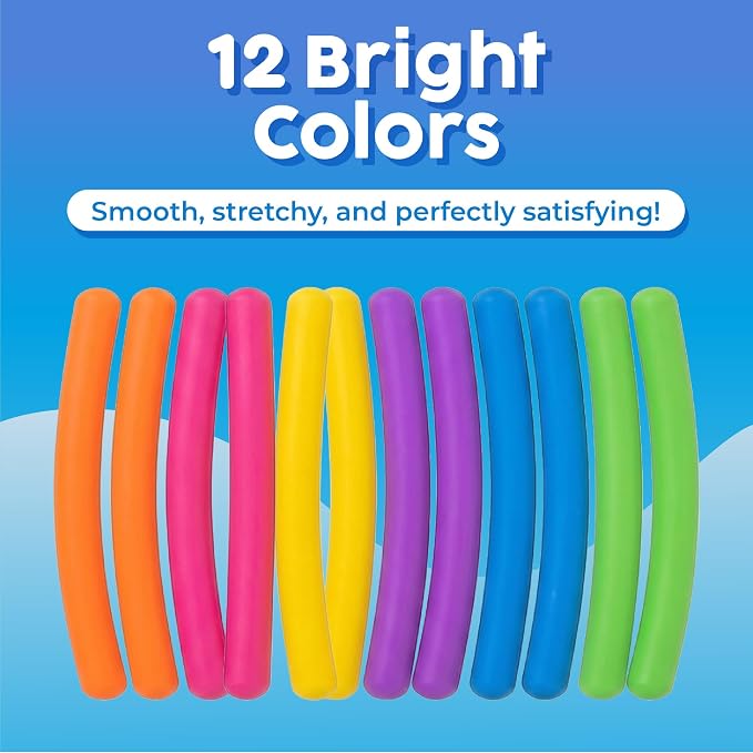 BUNMO Sensory Toys Stretchy Strings for Toddlers 3+ - Stimulating & Addictive Fidget Toys for Kids - Hours of Fun for Kids - Non-Mouthable Toy 3+ - Mini Smooth 12 Pack