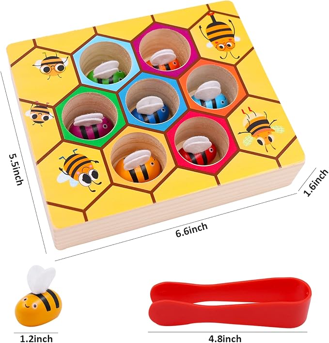 Toddler Fine Motor Skills Toys, Bee to Hive Matching Game, Wooden Color Sorting Toy for Toddler 2 3 Years Old, Montessori Preschool Learning Toys Gift for Children