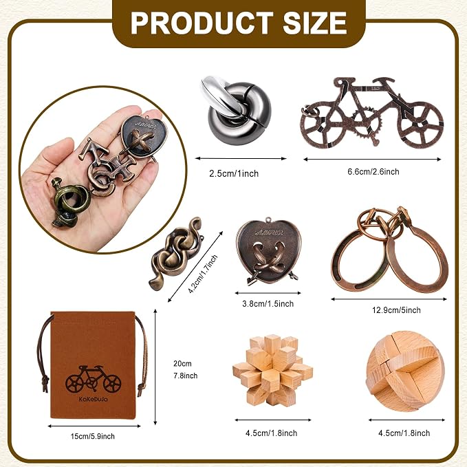 32 Pcs Brain Teaser Puzzles Set for Adults Kids – Wooden & Metal 3D IQ Game, Challenging Disentanglement Logic Puzzles, Family Party Favor Portable Travel Pouch Set