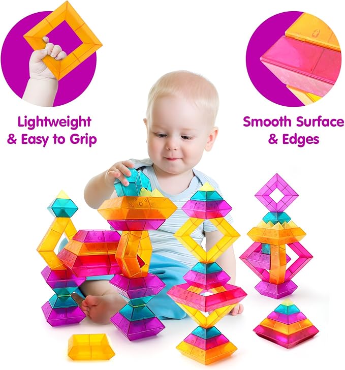 30-Piece STEM Building Blocks Set - Educational Stacking Toys for Kids | Preschool Learning Activities & Light Table Compatible Construction Toys for Toddlers, Boys and Girls Ages 3-6 Years Old
