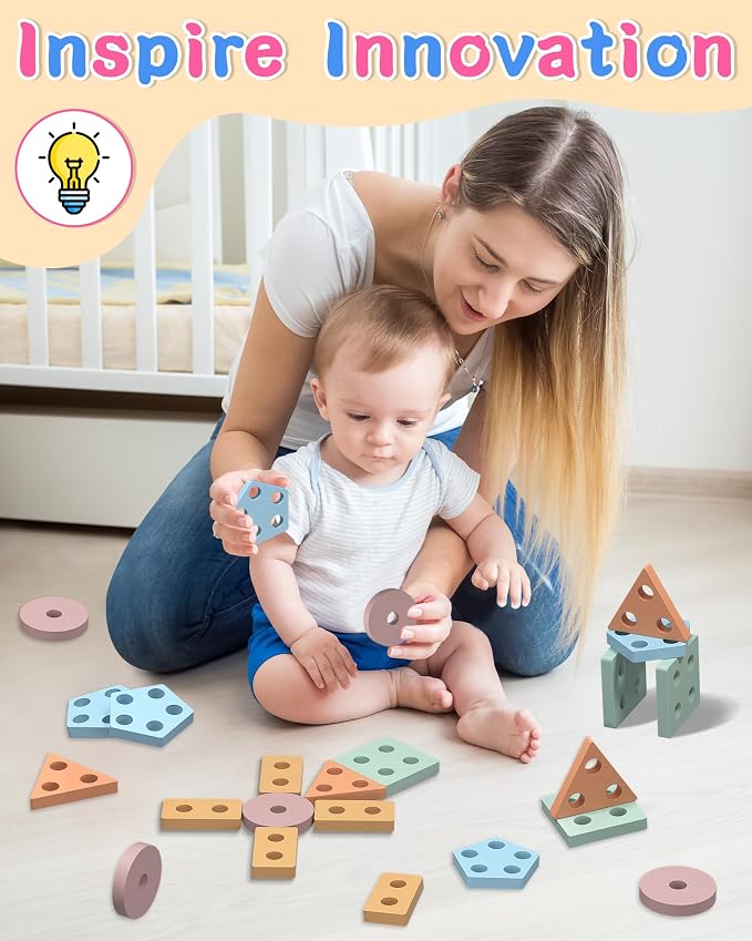 kecristv Montessori Toys for 1 2 Year Old Girl and Boy Birthday Gifts | Toddler Toys 1-2 2-3, Shape Sorter, Wooden Block, Learning Educational Sensory Stacking Toy, Toddler Puzzles, Birthday Gifts