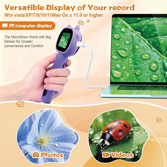Microscope for Kids 500x Magnification,Mini Pocket Handheld Microscope with 2.0" Screen for Toddlers-STEM Educational Science Kit Toys for Boys Girls Aged 3-12 Christmas Birthday Gifts (Purple)