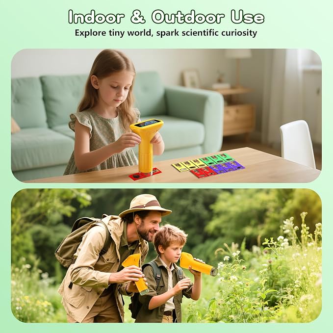 Odatay 1000X Digital Kids Microscope Kit with 12 Slides & 2" Screen, Orange | 1080P Imaging, Fit Ages 3-12, Standalone Pocket Science Edu Toys Gifts, Outdoor Backyard Bugs Exploring, Anti-drop Lanyard