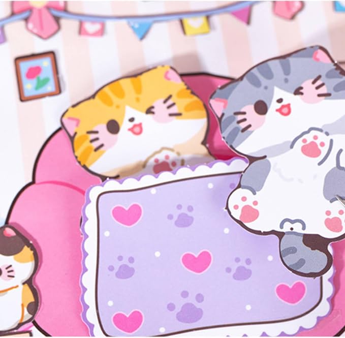 Cat Theme DIY Pre-Cut Sticker Quiet Book with 6 Pages of Background Scenes, Reusable Pretend Play Activity Book for Girls Birthday Gift, Pink