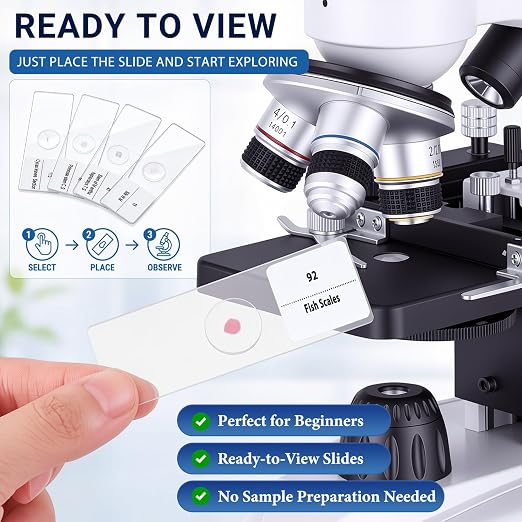 Tellegloww 120 Pcs Microscope Slides with Specimens for Kids & Students | Prepared Slides, Plant, Insect, Animal Tissue, Microorganisms, Biology Slide Set for STEM, Homeschool and Science Lab
