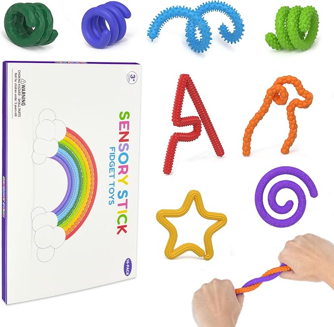 Sensory Fidget Sticks for Kids, Textured Silicone Quiet Toys 16 Pack | Sensory Fidget Sticks for Kids, Flexible Textured Silicone Quiet Desk Toys for Classroom, Travel & Easter Basket Gifts