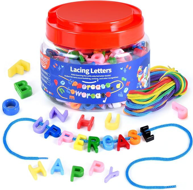 278 Pcs Lacing Letters Beads, 10 Color Alphabet Letter Beads Learning Toys with 18 Laces, Uppercase ABC Bead Letters Toys for Kids Ages 3+, Home Manipulatives for Preschoolers, Back to School Supplies