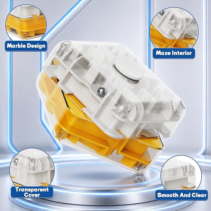 3D Maze Cube Ball Puzzle Brain Teaser for Adults & Kids, Educational Learning Toys Logical Thinking, Family Board Games Tabletop, Durable Puzzle Cube (White&Yellow, 2.4x1.8x2.4)