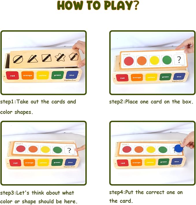 WOODENFUN Wooden Color Shape Sorting Toys Box for Toddlers 1-3 | Montessori Shape Sorter Color Matching Box Game, Learning Sensory Toys Gift for Boy Girl 3 Year Old