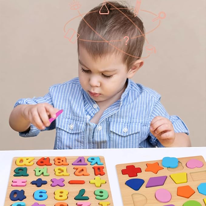 Attmu Alphabet Wooden Puzzles for Toddlers 3 Pcs ABC Shape Number Puzzle | Learning Toys for Kids, Preschool Educational Activities Toddler Gift Toys for Girls Boys Christmas Valentines Easter