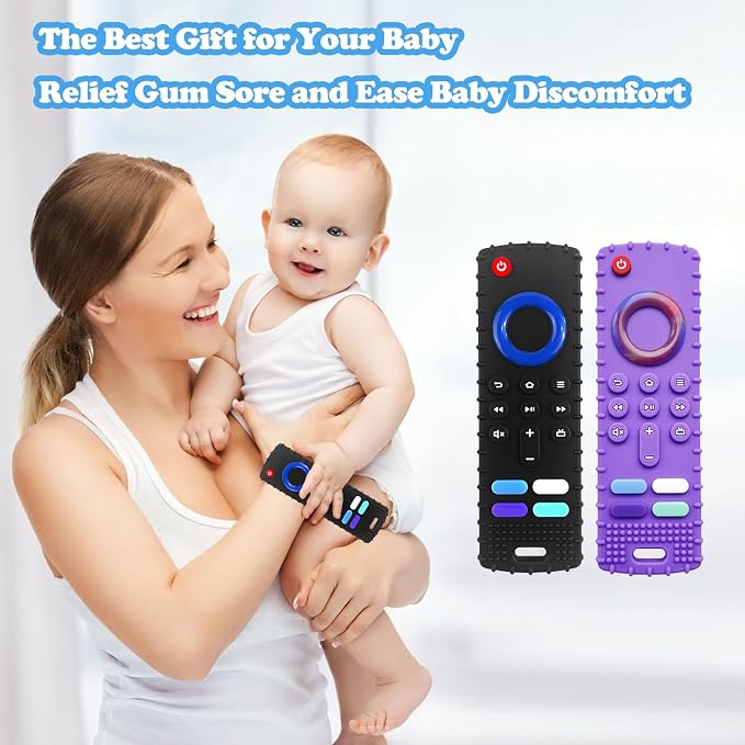 ROBBEAR Baby Teething Toys, Food Grade Silicone Teether for Babies 3 6 12 18 Months, Fire TV Stick Remote Shape Toddlers Chew Toys, Freezer BPA Free (FTV Green)