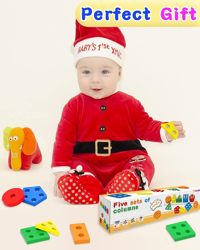 Montessori Sensory Toys for 1 2 Year Old Boy Girl Gifts, Puzzle for Toddler | Montessori Toy, Toddler Toy 2-3, Boys Girls Birthday Gifts, Wooden Blocks, Shape Sorter, Learning Toy, Toddler Activities