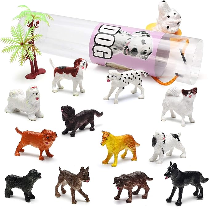 82 Pack Assorted Mini Animal Figures, Small Animals Toys for Sensory Bin | 6 Tubes Plastic Animals with Realistic Farm, Dinosaur, Insect, Ocean Sea, Zoo and Dog Figures as Cupcake Topper Party Favor