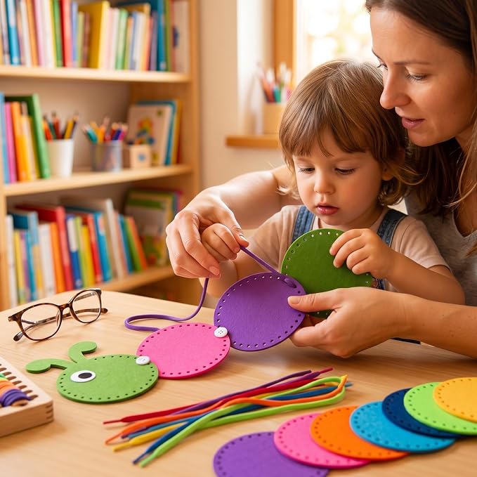 Fumete 19 Pcs Caterpillar Fuzzy Insect Lacing Card Set Felt Cartoon Fuzzy Insect Craft 10 Double Sided Sewing Card 9 Colorful Laces Funny Fine Motor Skill Supply for Educational Learning Activities
