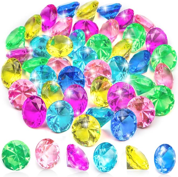 70pcs Pool Games for Kids, 30mm Acrylic Diving Gems Pirate Treasures | Swimming Pool Toys Favors and Sensory Bin Filler,Mermaid Party Favors
