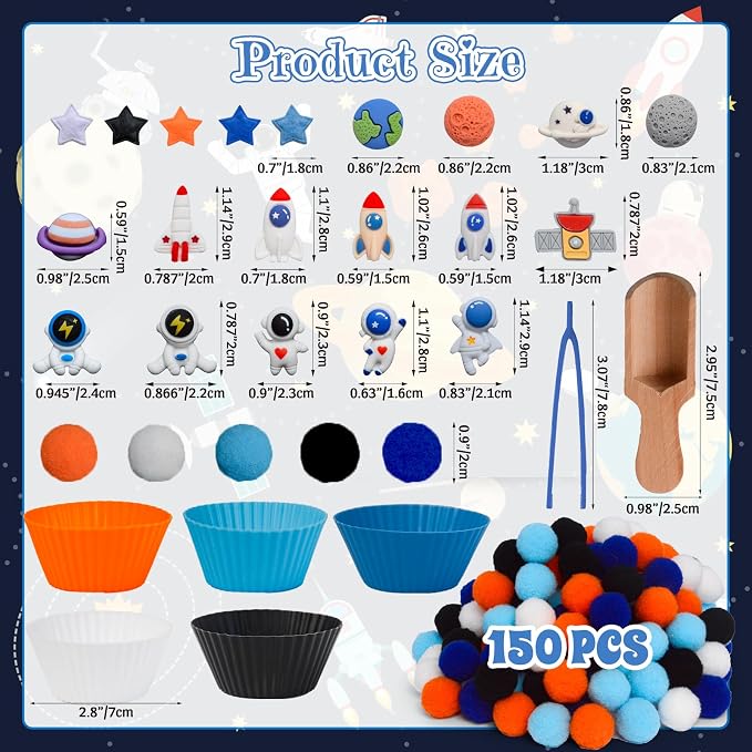 236pcs Space Sensory Bin Filler Fine Motor Toys Astronaut Spaceship Sensory Bin Items Astronauts Saturn Moon Mars Earth Rocket Planet Satellite Space Shuttle Stars for Preschool Education Activities