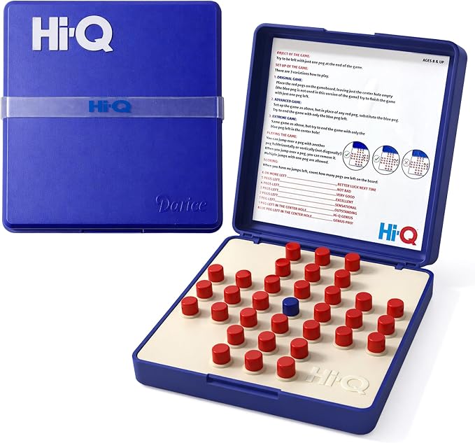 Original HI-Q Solitaire Game - Solitaire Board Game for Kids, Adults & Seniors, Solo 1-Player, Puzzle Strategy Problem Solving Game, Perfect Travel & College Board Game, Classic Hi-Q Peg Brain Teaser