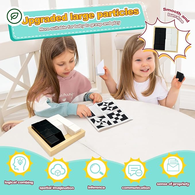 3D Spatial Stacking Puzzle, Brain Teaser for Kids & Adults, 16 ABS Geometric Pieces with Challenge Booklet & Storage Tray