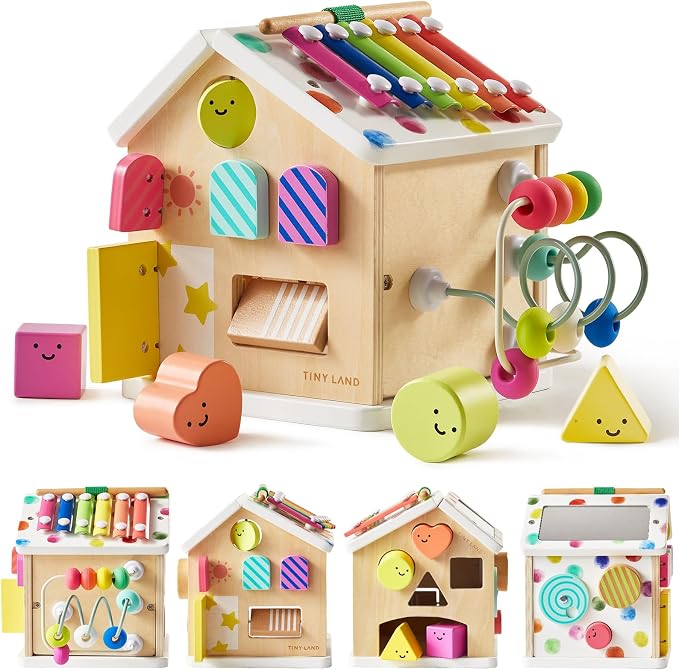 Tiny Land 9-in-1 Wooden Activity Cube, Educational Toy for Toddlers | Montessori Baby Activity Center for 1+ Year Old, Ideal Gift for Boys and Girls (Rainbow)