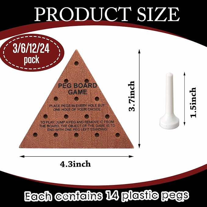 Skylety 6 Pack Triangle Peg Games Wooden Board Table Game for Family Boys Girls Adults, Learning Toys Travel Peg Jump Toys Triangle Puzzle Brain Teaser Christmas Gifts (Dark Color)