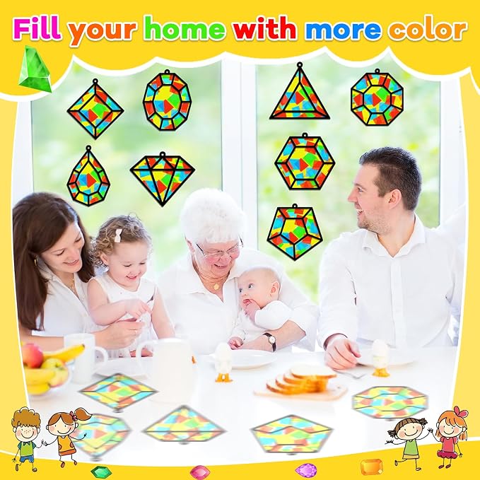 Lonfliness 32Sets Jewel Suncatchers Ornaments Kit DIY Window Stained Glass Effect Paper for Sun Catchers Craft Home Decor Creative Art Projects Activity Birthday Gift