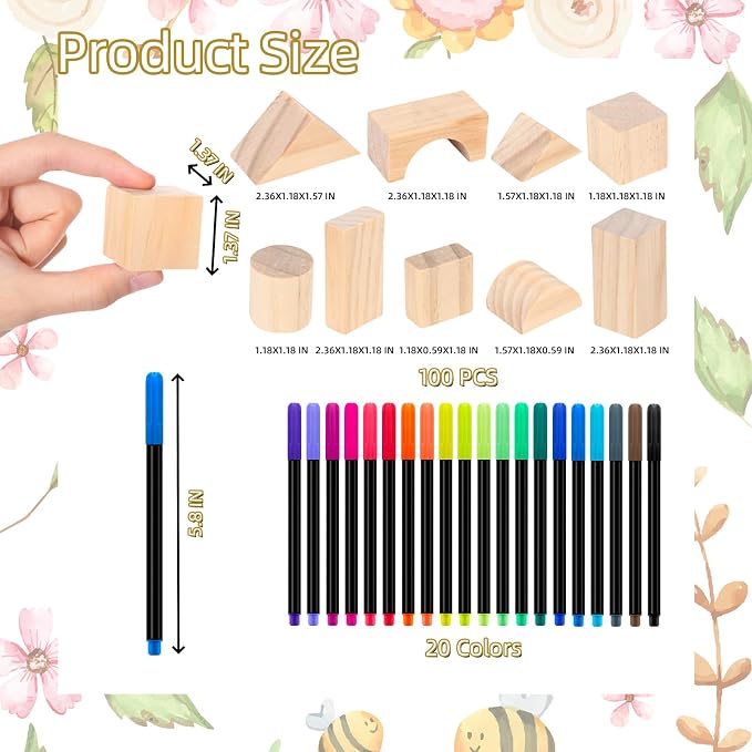 141 Pcs Baby Shower Game Sign Set Includes Decorative Square Signs 100 DIY Blank Wooden Blocks 20 Paint Markers(Garden)