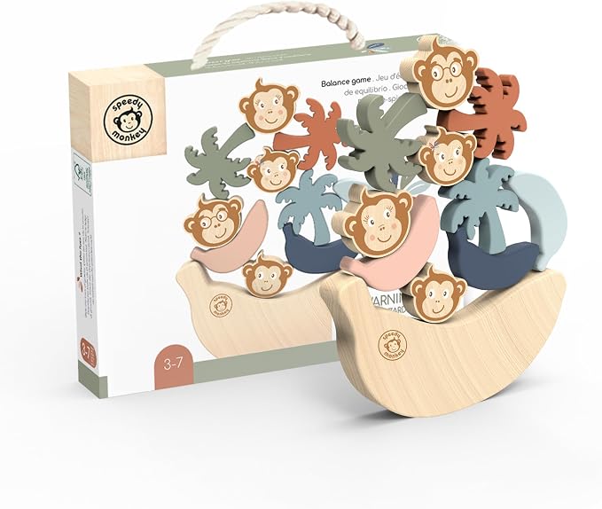 See Saw Game, Wooden Stacking Blocks, Balance Beam with Bananas, Palm Trees & Monkeys, Enhances Color Knowledge, Logic & Fine Motor Skills, Non-Toxic Paint For Kids | monkeys, bananas, palm trees, see saw game, sorting & stacking toys, montessori toys,...
