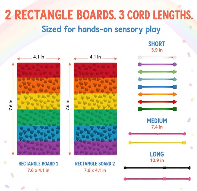 2 Pack Sensory Activity Board, Stress Relief Silicone Quiet Toddler Sensory Toy, Silicone Sensory Activity Board, ADHD & Autism Sensory Toys for Kids & Adults |with a Travel Bag & 24 Strin(A)