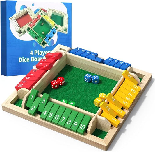 Shut The Box Game Wooden Math Dice Board Game 2-4 Players | Board Game for Family Nights, Classrooms, Bars, Parties & Travel, Ideal Birthday & Christmas Gift for Kids, Adults & Seniors