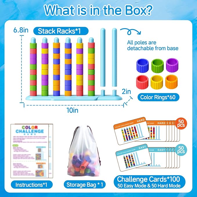 1 Pack Color Challenge Game, Solo Play Color Matching Puzzle Game, Fun Board Game for Kids 6-8-12, Adults, Party & Family Game Night, Birthday Christmas Party Gifts for Boys & Girls