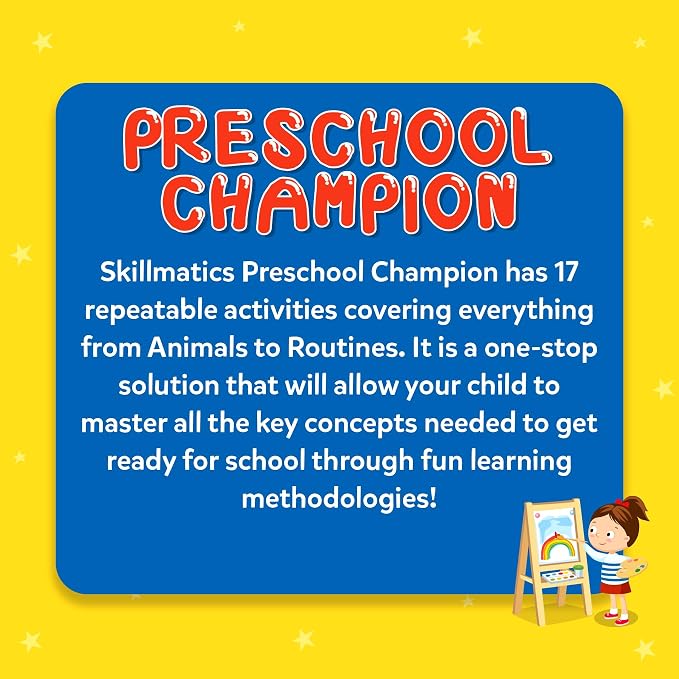 Skillmatics Educational Game – Preschool Champion, Reusable Activity Mats | Write and Wipe Boards with 2 Dry Erase Markers, Learning & Travel Toy, Screen-Free, Gift for Kids Ages 3, 4, 5, 6