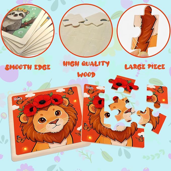 Wooden Jigsaw Puzzles for Kids Ages 3-5, 8-Pack 9-Piece Animal Puzzles Toy | Animal Wood Puzzles Set, Toddler Brain Teaser Toys, Gifts for Boys Girls Ages 3 4 5 6
