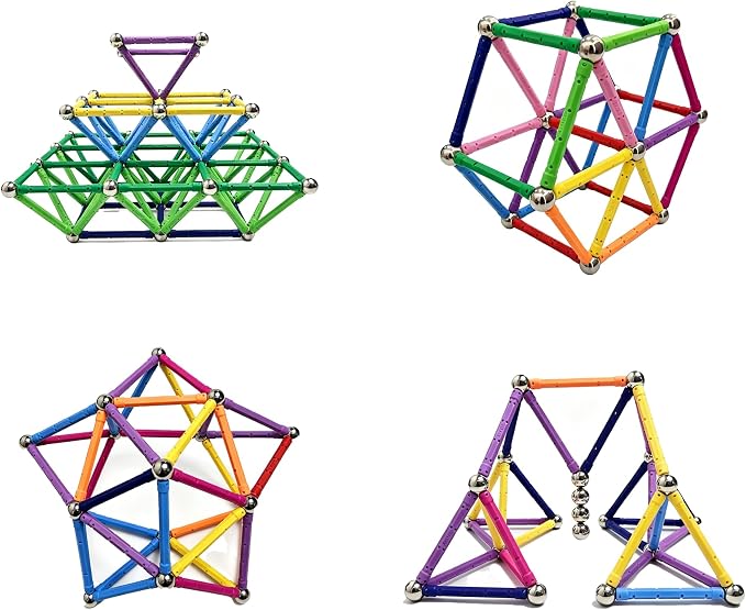 155 PCS Magnetic Building Blocks Set, 2.3 Inch Magnet Rods & Non-Magnetic Balls 3D STEM Construction Toy for Kids Adults, Parent-Child Educational Birthday