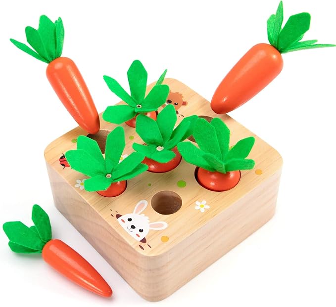 Montessori Toys Baby Easter Toys for Toddlers 1-3 Years Old, Educational Wooden Carrot Toys Shape Size Sorting Matching Puzzle, Great Baby Easter Gifts Birthday Gift Toy