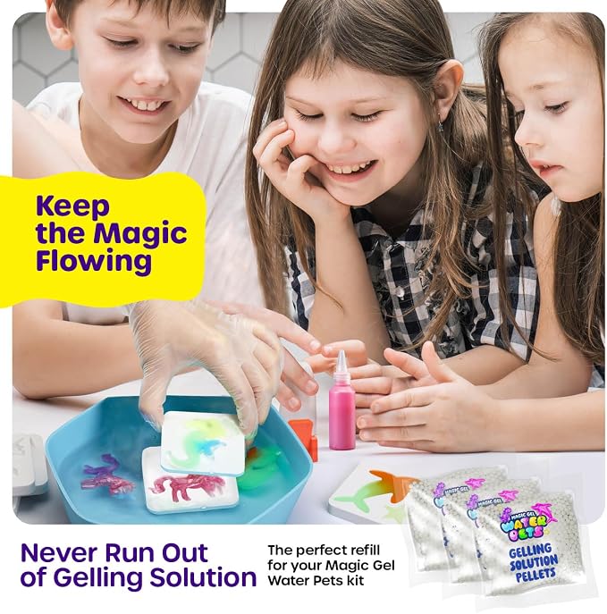 Magic Gel Water Pets Solution Refill - 3 Pack Magic Elf Toy Powder Kit | Aqua Fairy Optimized Solution for DIY Squishy Maker Set - Compatible with Most Water Gel Kits