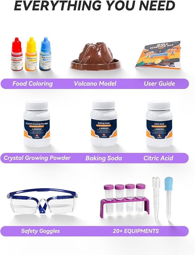 Melican 60+ Science Experiment Kit for Kids Ages 8+, STEM Educational Science Gifts for Kids, First Science Kit for Boys Girl Birthday | S.T.E.M Educational Project Toys for Boys Girls Birthday Gifts Ideas, Volcano, Chemistry Lab Tools Scientist Set