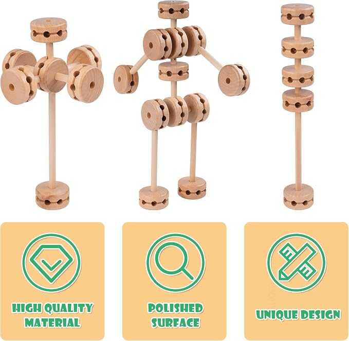 Wooden Building Blocks 60PCS Montessori STEM Toy for Kids 6+, Natural Wood Splicing Joints and Sticks Educational Sensory Tinker Creative 3D Playset Stacking Game (Pack of 2)