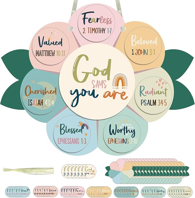 Capoda 28 Sets Sunday School Crafts for Kids God Says You are Sunflower Crafts DIY Christian Religious Sunflower Gifts for Kids Sunday School VBS Classroom Church Activity Supplies (Pastel,Boho)