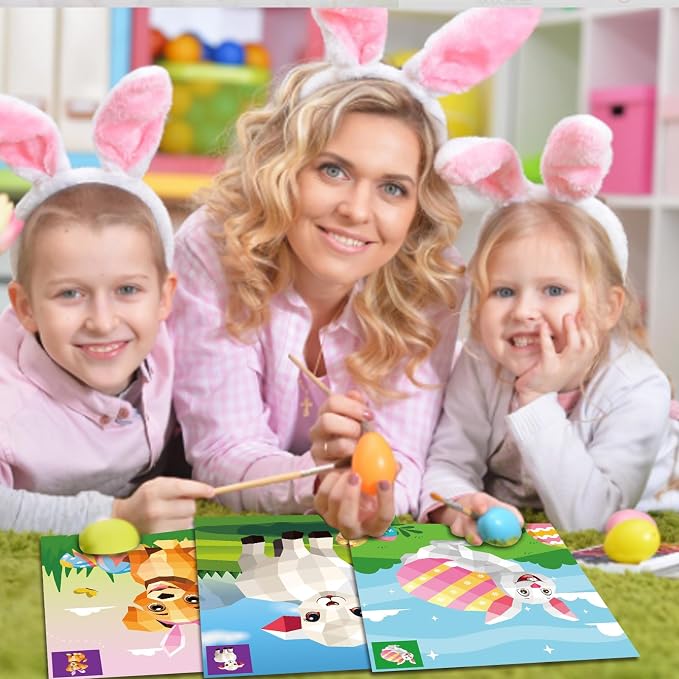 2PCS Easter Day Crafts for Kids Ages 4-8 Sticker Paint Books Gift Party Create 20 Pictures（Sticker Sheets are Separate）