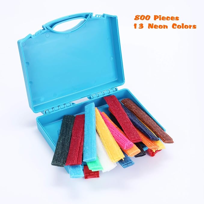 CALPALMY (800 PCS Wax Sticks for Kids, Bendable Wax Yarn Sticks - 13 Neon Colors Doodle Stigs Travel Kit - DIY Crafts and Home Partty, School Project Supplies; Great Sensory Fidget Toy for Kids