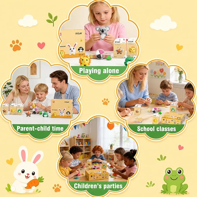 Air Dry Clay Kit -12 Animals Modeling Clay for Kids Arts and Crafts | Ultra Light & Soft,Safe & Non-Toxic,No-Sticky & Crack,DIY Molding Clay with Sculpting Tools,Party Favors Gifts for Girls Boys