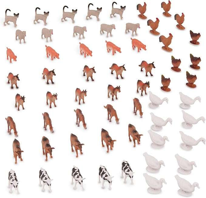 Terra by Battat Farm Animals Toy Tube, 60 Mini Figures, 12 Designs, Tubes | 60 plastic farm animal toys in a storage tube with 12 realistic designs; cow, pig, goat, sheep and more, Animals; 3+ Years