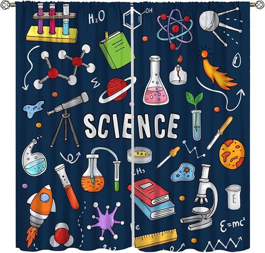 Science Physics Window Curtains, Abstract Math Chemistry Curtain Scientist Graffiti Print Window Treatments for Kids Teens Bedroom Living Room Kitchen Set 2 Panels,63x72 Inches