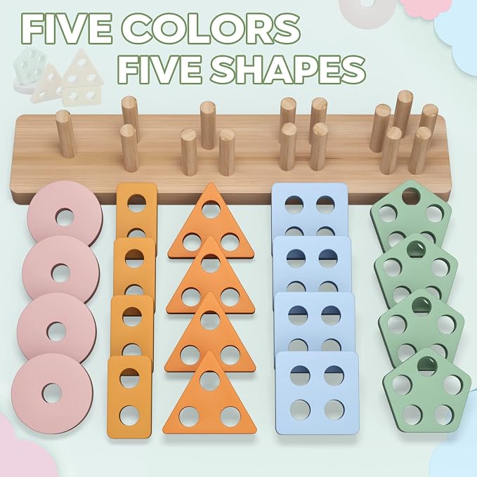 Montessori Toys for 1 2 Year Old Boy Girl, Toddler Toys Wooden Shape Sorter | Birthday Gifts for Age 12-18 Month, Baby Sorting Stacking Toys Color Stack Blocks Puzzles, Preschool Kids Learning Toys Game