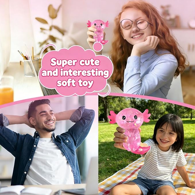 2 Pcs Axolotl Squishy Stress Relief Toy, Stretchy Axolotls Stress Soft Squeeze Sensory Fidget Toys for Kids Adults, Cute Axolotls Squishies Party Favors Classroom (BluePink)
