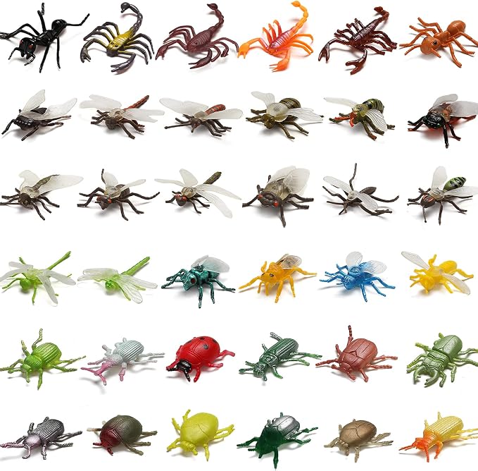 73 Pack Plastic Fake Mini Bugs Set, Realistic Insects Toy for Sensory Bin | Colorful Assorted Play Bugs,Ideal for Themed Party Favor, Cupcake Toppers and Birthday Party Decorations for Kids