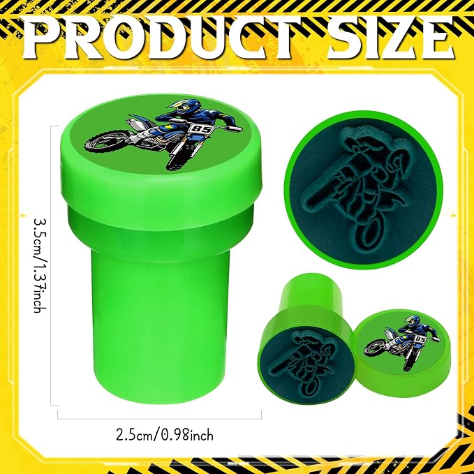 Cinrobiye 24 Pcs Dirt Bike Stampers Party Favor Set, Cute Motocross Stamps for Kids Birthday Party, Classroom Rewards, Sports Prizes, Goody Bag Fillers, Racing Adventure Party Supplies